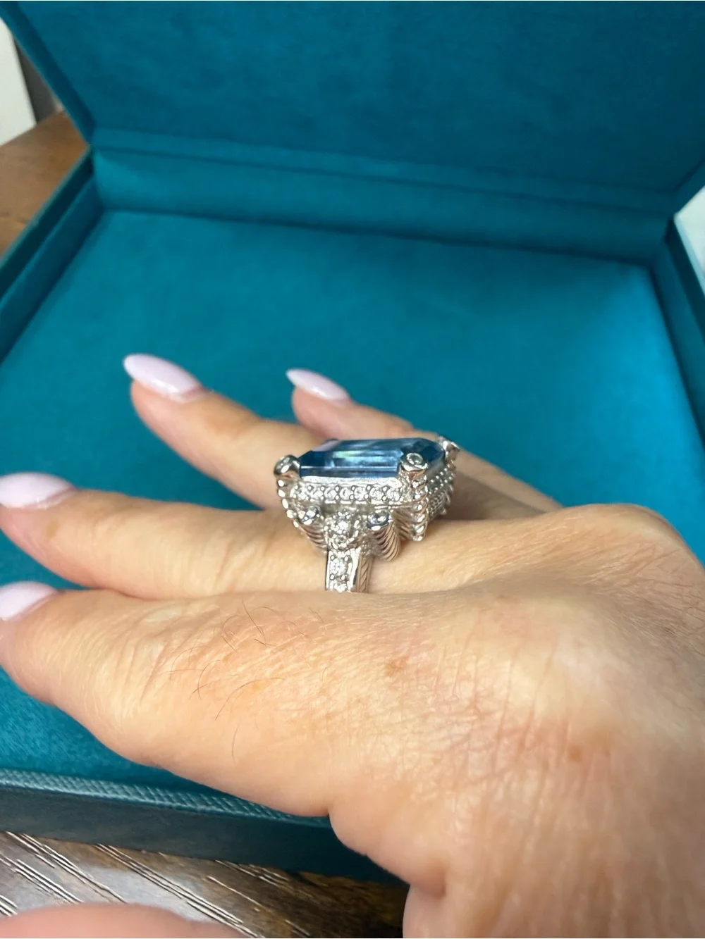 Judith Ripka Sterling Silver Blue Topaz & CZ Ring - Picture 8 of 13
